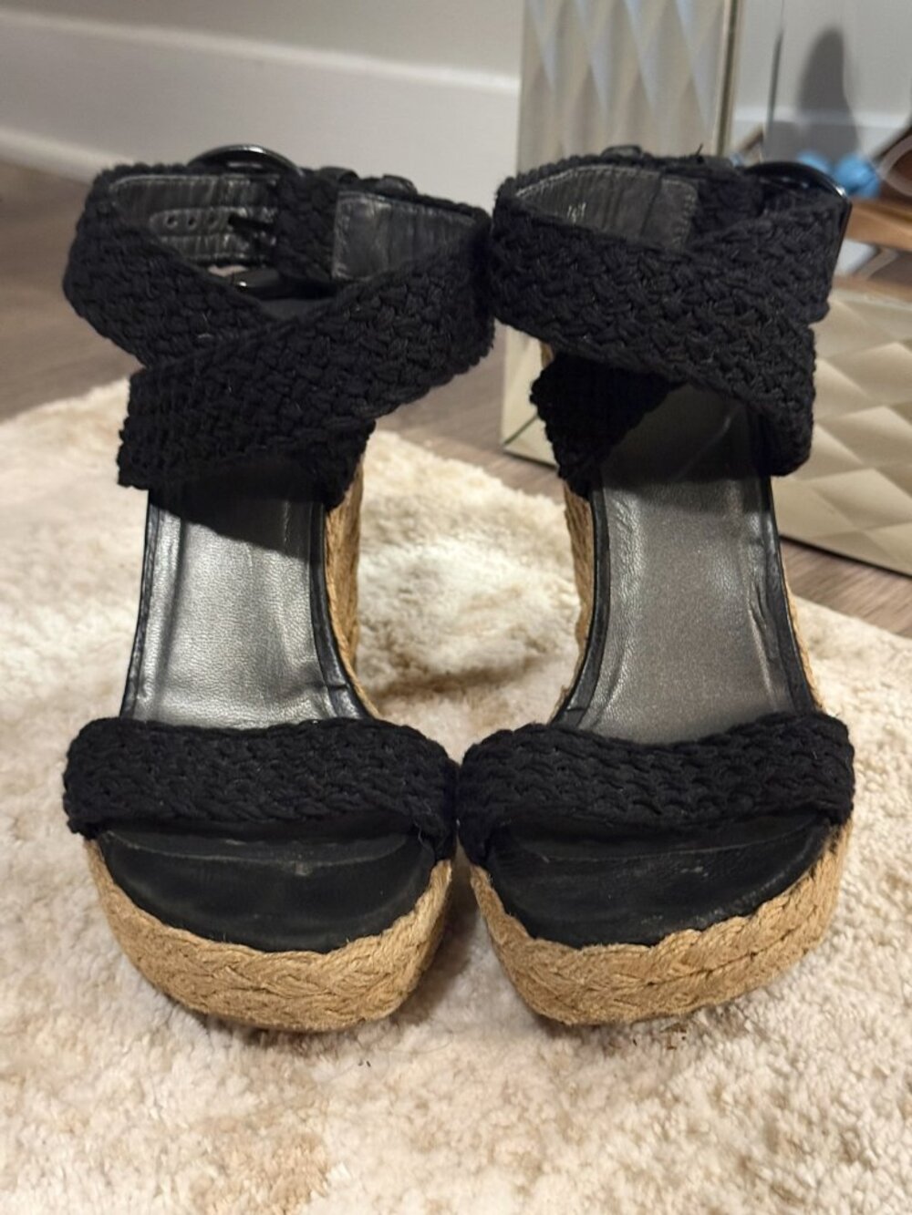 Black Stuart Weitzman Wrap Strap Wedges